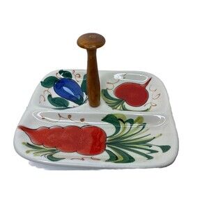 Handpainted Made In Italy Three Compartment Serving Tray Vegetables